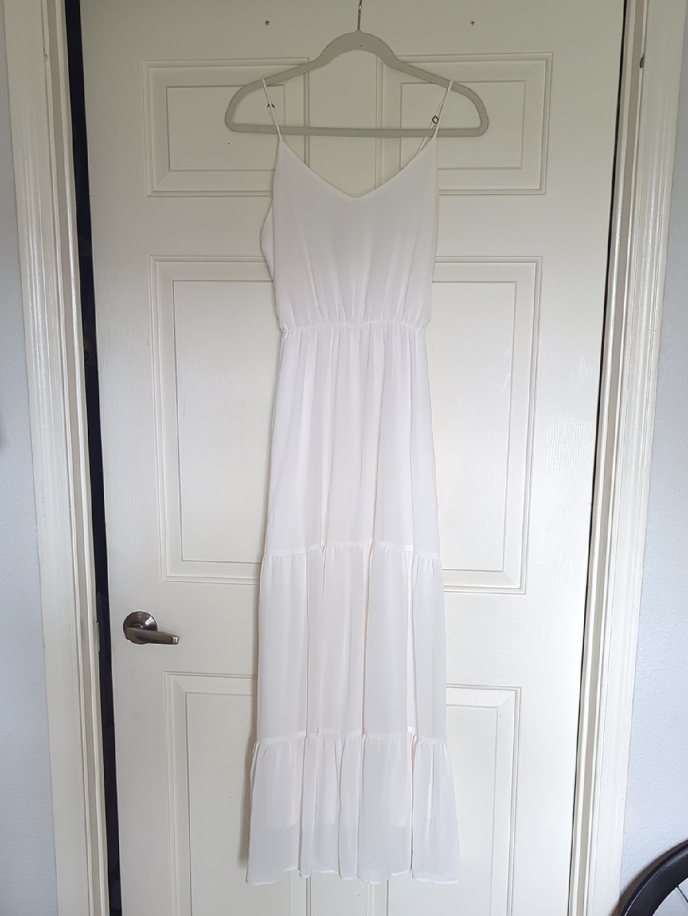 The Vanity Room White Spaghetti-Strap Tiered Maxi Dress